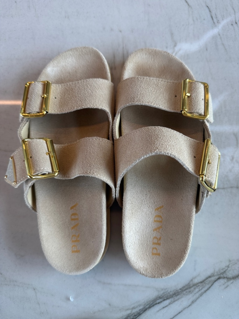 Prada Suede Strap Slides